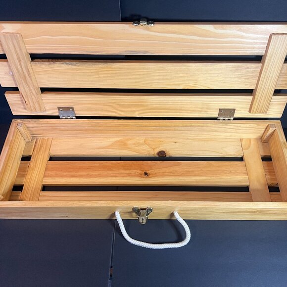 Eddie Bauer Limited Edition Wooden Hinged Crate Case w/ Rope Handle 25.5 x 8.75" - Picture 8 of 8